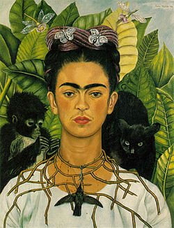Frida Kahlo, Diken Kolye ve Sinek kuşları ile otoportresi, Nikolas Muray Koleksiyonu, Harry Ransom Center, Teksas Üniversitesi, Austin[2]
