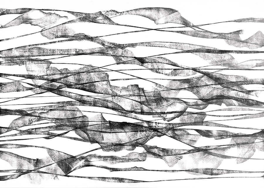 Murat Akagündüz, “Yankı-a (İz Serisi)”, 2022, kağıt üzerine grafit kalemi, 75 x 105 cm
