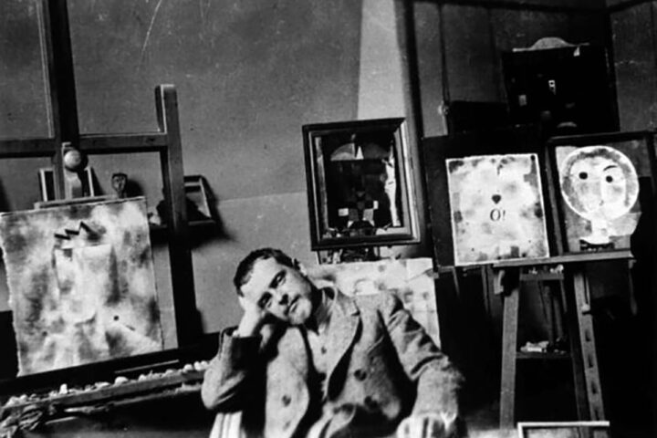 A photo taken in 1925 of Paul Klee in his Weimar workshop