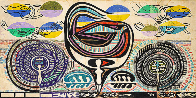Bedri Rahmi Eyüpoğlu, Kuşlu Çocuk/Child with Bird, 1955, Kağıt üzerine guaj, 167x236 cm