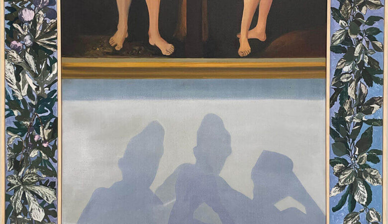 Begüm Mütevellioğlu 'Adem ve Havva', 2023 tuval ve kağıt üzerine yağlı boya, 67 x 74 cm (çerçeveli)