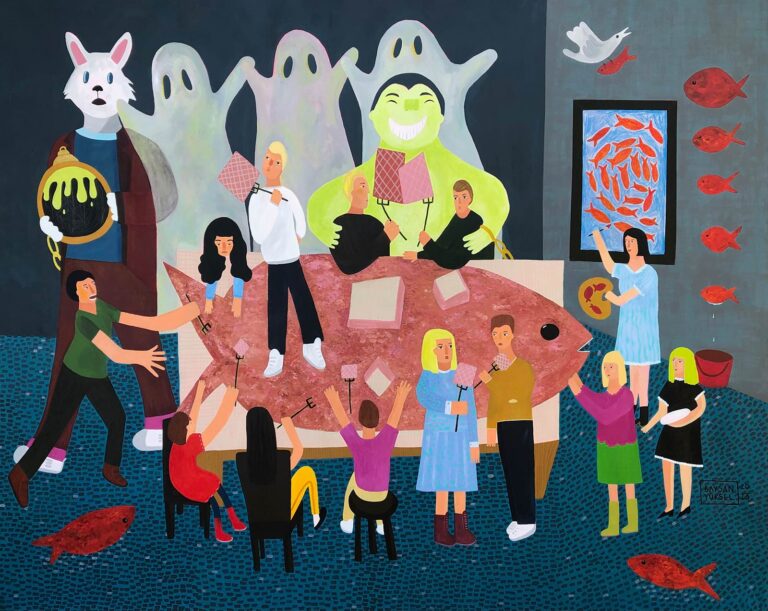 Balığın Parçları - Pieces of the Fish 160 x 200 cm Tuval Üzerine Akrilik ve Karışık Teknik 2023, Baysan Yüksel