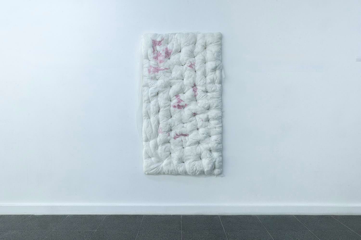 Gizem Ünlü, A different Kind of Cloth, tulle, cottonwool, fairy floss, 150x80 cm, 2024