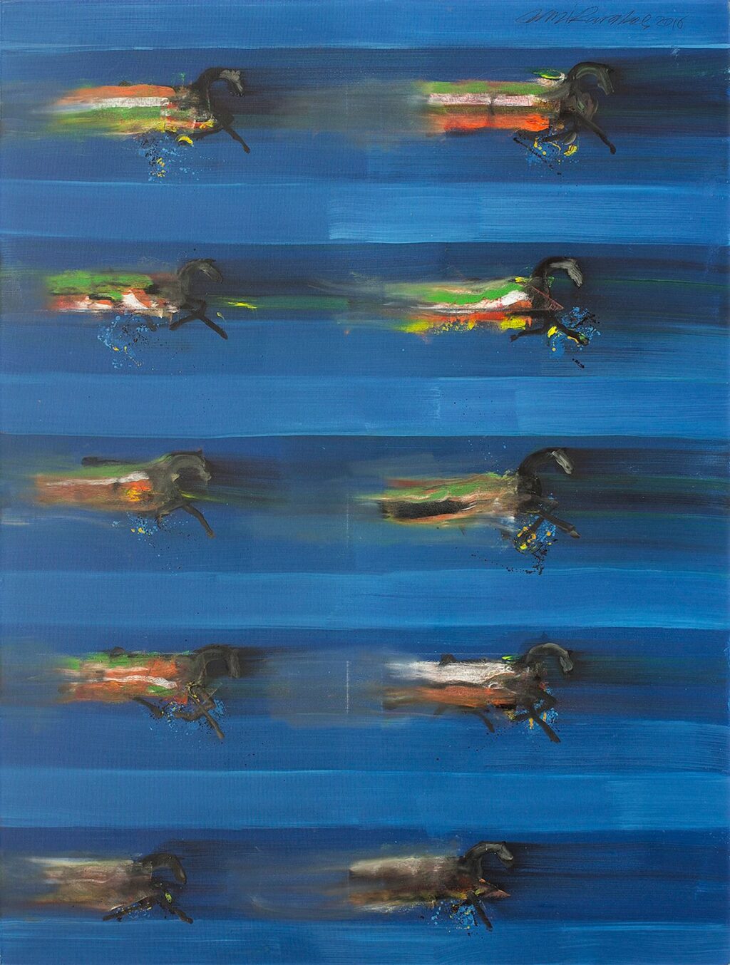 Fevzi Karakoç, Mavi Geçişler, 200x150, 2016, Tuval üzerine Yağlıboya
