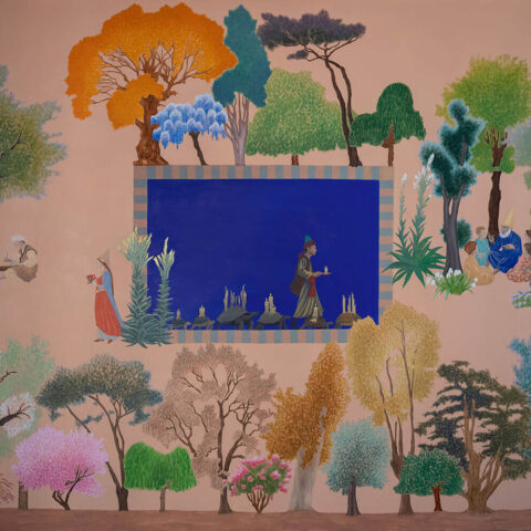 Emir Erkaya, Meddah'ın Bahçesi, 2025, Tuval üzerine yağlı boya, 150x180cm