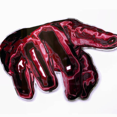 Peter Kogler, Untitled, 2023, Fineartprint onto Mirrordibond Glossy Polyester Finishing Mounted onto Alucompound Alucore Contour Cutted, 126x182cm