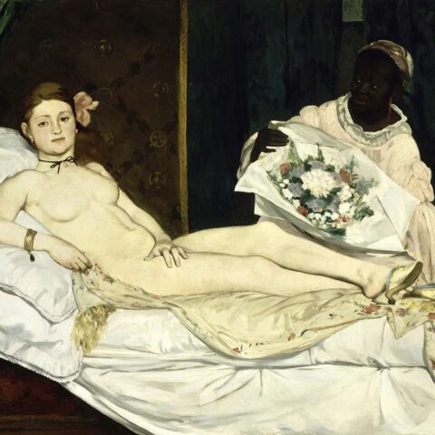 Olympia (1863). Oil on canvas, 130.5 × 190 cm (51.4 × 74.8 in). Musée d'Orsay, Paris