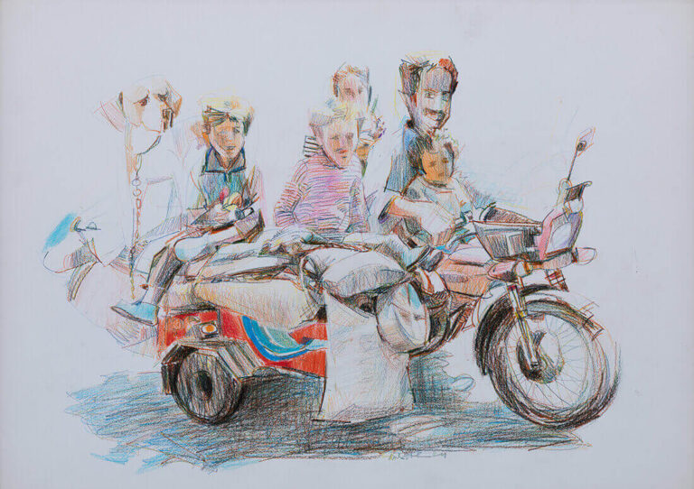 Hakan Gürsoytrak, Can Sepet - Sepet Neşesi, Kağıt üzerine renkli kalem, 50 x 70 cm, 2025