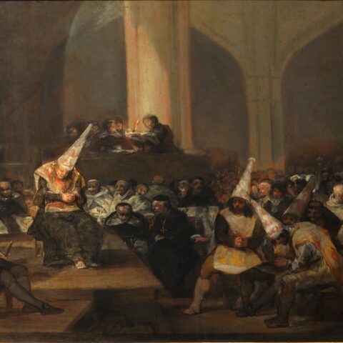 Francisco Goya'nın, 15. ve 19. yüzyıllar arasında Engizisyon tarafından mahkum edilen sapkınlar ve dinden dönenler için gerçekleştirilen halka açık bir tövbe eylemi olan auto de fé'yi tasvir eden tablosu, 1800-1810 yılları arasındaki birinci elden anlatımlara dayanmaktadır.