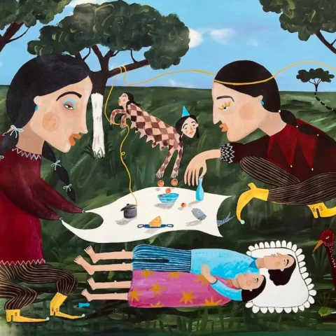Seldem Kargı, Örtü, 2026, tuval üzerine karışık teknik, 91x129 cm