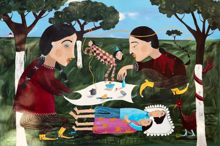 Seldem Kargı, Örtü, 2026, tuval üzerine karışık teknik, 91x129 cm