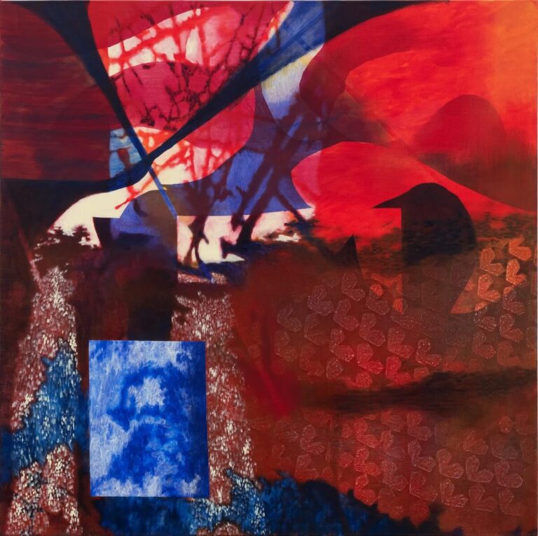 Hazal Özgür, All their eyes leaked shimmer in my mind, 2026, Tuval üzerine akrilik ve karanlıkta parlayan pigment, 130 x 120 cm
