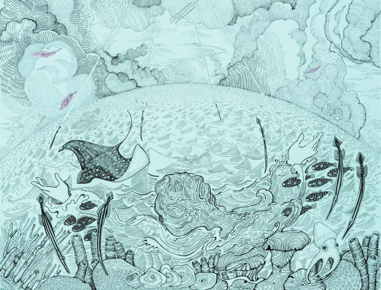 Tuba Şamlı, CHALLENGER, 2026, kağıt üzerine akrilik kalem, diptik eser (bir parçası), 50 x 65 cm.